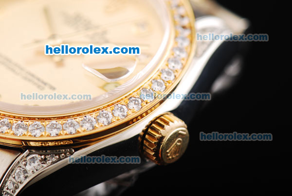 Rolex Datejust Automatic Movement Golden Dial with Diamond Bezel and Two Tone Strap - Click Image to Close